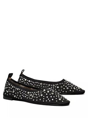 Tory Burch Black Crystal-Embellished Women's Ballet Flats